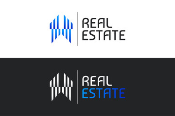 Naklejka premium Real Estate Logo in Blue Gradient with Line Style and Abstract Concept. Construction, Architecture or Building Logo Design Template