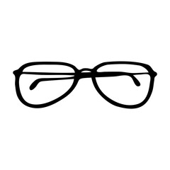 Fototapeta premium Sunglasses vector hand-drawn. Black outline drawing isolated on white background, summer beach