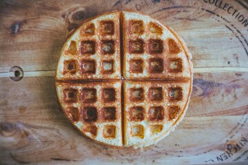 Waffle on rustic board