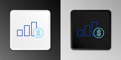 Line Pie chart infographic and dollar symbol icon isolated on grey background. Diagram chart sign. Colorful outline concept. Vector