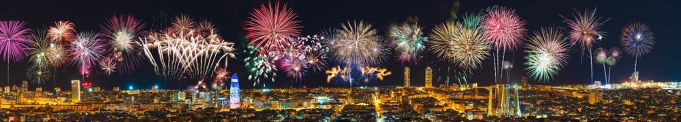 Fototapeta na wymiar Fireworks display in Barcelona. Spain