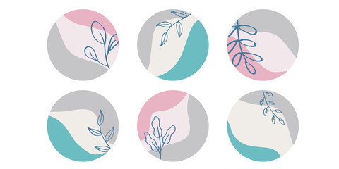 Set of round backgrounds. Spring summer 2021. Ultimate Gray, marine blue, soft pink