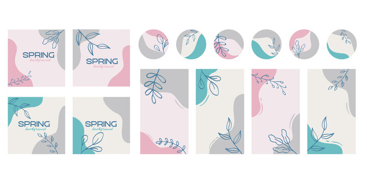 Set of backgrounds. Spring summer 2021. Ultimate Gray, marine blue, soft pink