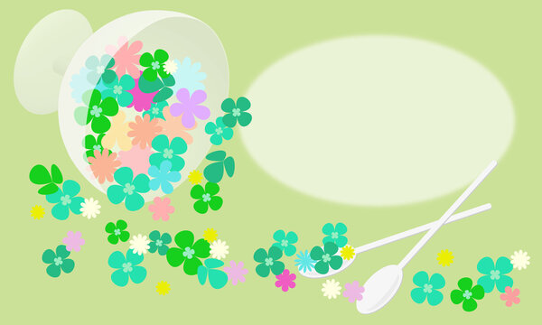 クローバーと小花をグラスに盛ったイラスト008｜Illustration of clover and florets in a glass 008