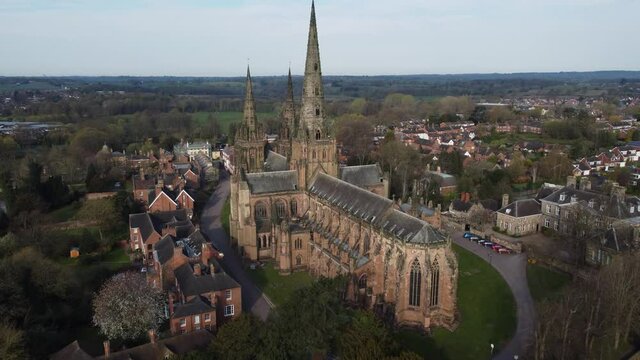 Lichfield Cathedral Aerial Slow Rise East Side
