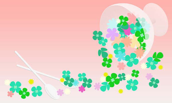 クローバーと小花をグラスに盛ったイラスト010｜Illustration of clover and florets in a glass 010