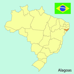 Brazil map, Alagoas state, vector illustration 