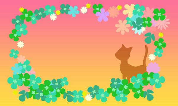クローバーと小花をグラスに盛ったイラスト013｜Illustration of clover and florets in a glass 013