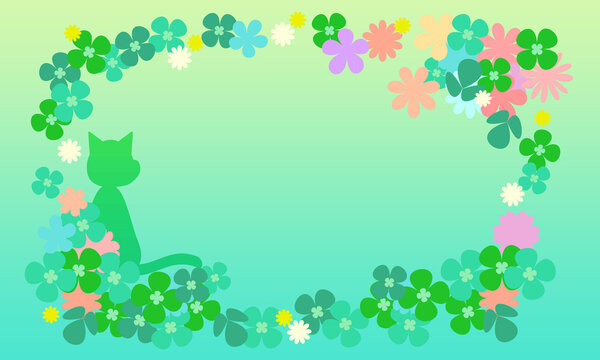 クローバーと小花をグラスに盛ったイラスト014｜Illustration of clover and florets in a glass 014