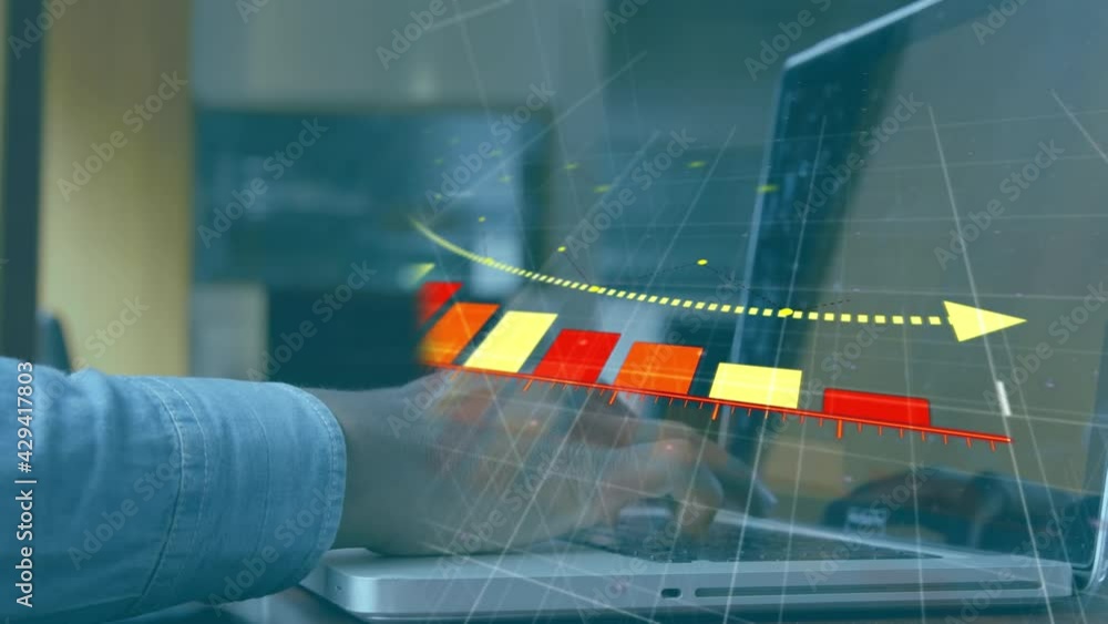 Aufkleber statistical and financial data processing against mid section of person using laptop