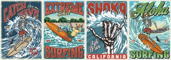 Extreme surfing vintage colorful posters - obrazy, fototapety, plakaty