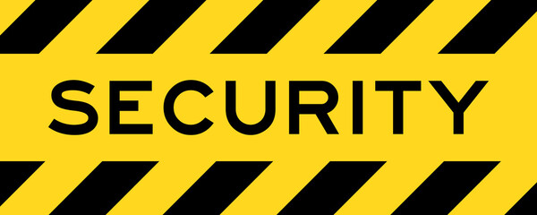 Yellow and black color with line striped label banner with word security