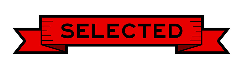 Vintage red color ribbon banner with word selected on white background