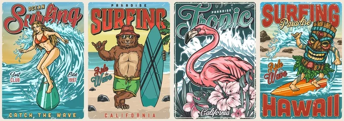 Tuinposter Ocean surfing vintage colorful posters © DGIM studio