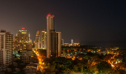 Thailand City at night time, Hotel and skyscrapers area in the Pattaya