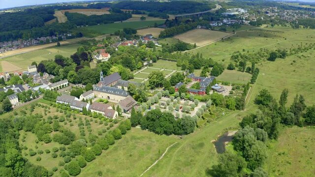 Aerial view, flight at Ch&acirc;teau St. Gerlach, Valkenburg, Maastricht, Netherlands, Jul 2019