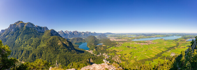 Aerial panorama of Schwangau and Säuling near Fussen. Southwest Bavaria. Germany 