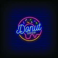 Donut Shop Logo Neon Signs Style Text Vector