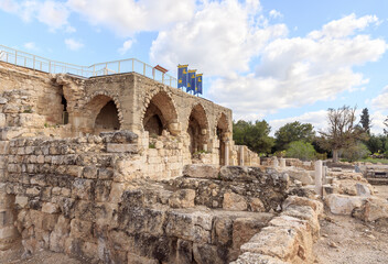 Fototapeta premium The remains of the church of St. Anne of the Byzantine period in the ruins of the city of Maresh, at Beit Guvrin, near Kiryat Gat, in Israel