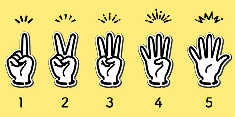 Fototapeta premium Icon set of hand gestures for number (Sticker-style)