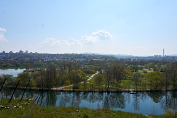 neckar river loop near the max-eyth-see lake in stuttgart
