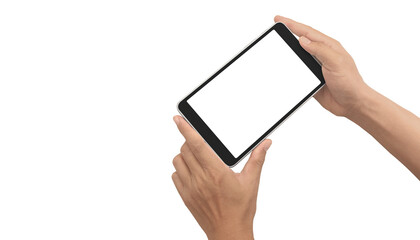 Hands holding tablet touch computer gadget