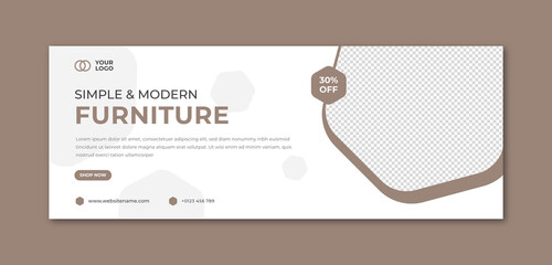 Furniture facebook cover page template. Minimalist furniture sale banner or social media post template