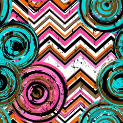 Gordijnen seamless circle pattern background, with zigzag, paint strokes and splashes © Kirsten Hinte