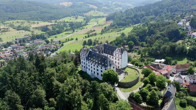 Aerial view, flight at Lichtenberg Castle, Fischbach Valley, Hesse, Germany