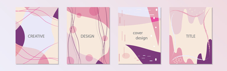 Set of abstract vector backgrounds in pink colors in trendy memphis style