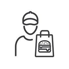 Home delivery. Courier with order, bag with food.