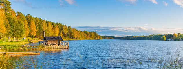 Nossen lake in autumn. Sweden