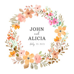 Save the date. Wild floral wreath with watercolor