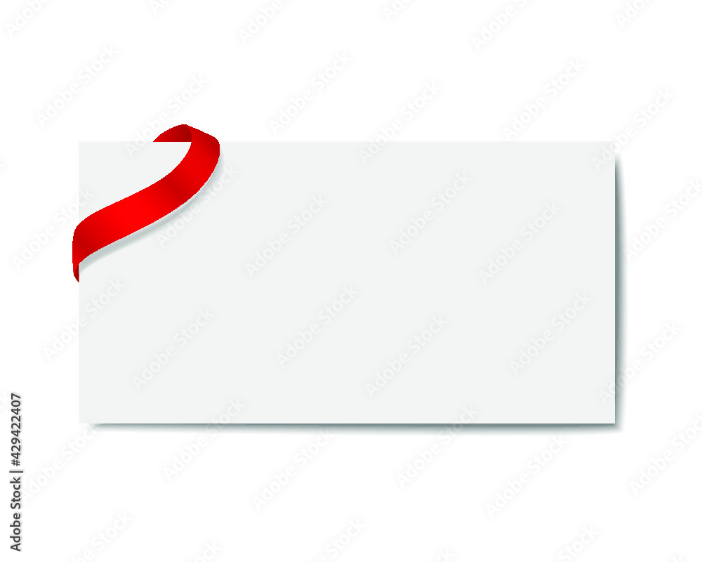 Poster note card with ribbon bow isolated on a gray background. 3d rendering