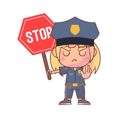 girl  in police uniform and holding stop sign Premium Vector
