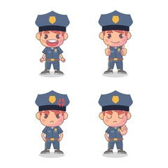 Set of happy police character with many gesture expressions Premium Vector
