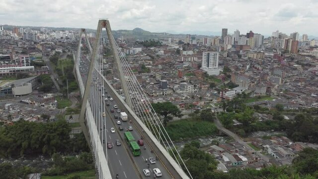 Aerial shot Bridge Viaducto de Pereira Colombia Cars on the road 