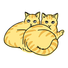 茶虎の二匹の猫の全身イラスト