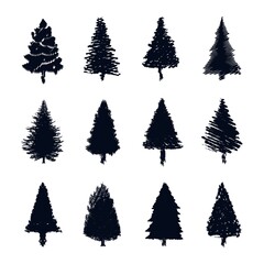 Obraz premium Pine Tree Silhouette Vector Set