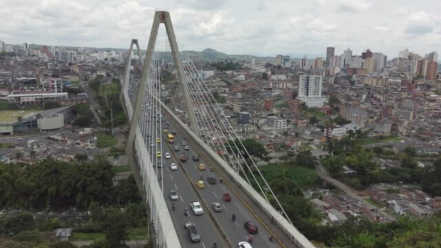 Aerial shot Bridge Viaducto Pereira Colombia Cars on the road