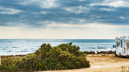 Camper car on beach, camping on nature
