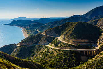 Fototapeta na wymiar Road and viaduct from Granatilla viewpoint, Spain