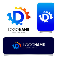 Initial D Letter Gear Logo Design Vector Graphic 