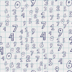 Numbers. Seamless vector wallpaper on white hand draw