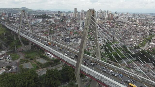 Aerial shot Bridge Viaducto de Pereira Colombia Cars on the road