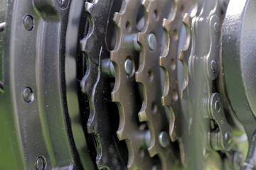Close-up of cogwheels of gear shift system of a bike