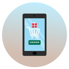 
Smartphone illustration, online order notification concept, e-commerce, order delivery service, modern flat icon design, isolated image.