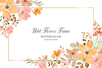 Wild flower frame background with watercolor