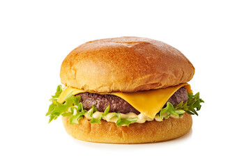 Classic hamburger on white background - obrazy, fototapety, plakaty
