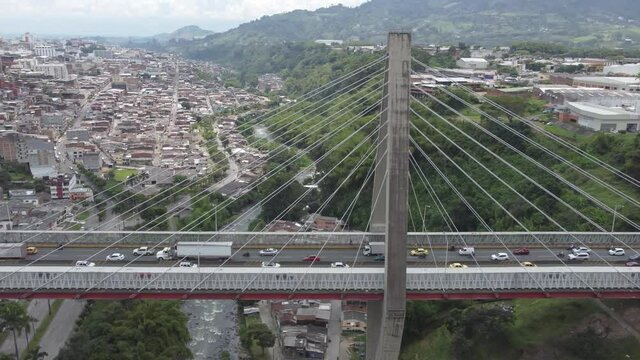 Aerial shot Bridge Viaducto Pereira Colombia Cars on the road